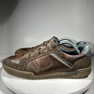 ECCO Mens Shoes Size 12 Suede Leather Sneakers Comfort Casual Brown Blue Lace Up